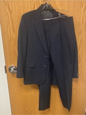 Classic Men's Navy Pinstripe Suit Jacket & Pants
